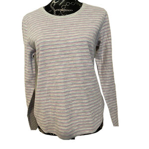 Striped Long Sleeve Top, Grey Lavender Knit Crew Neck T-Shirt‎